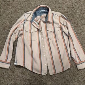 Outerknown Men's Shirt with Cream and Blue Stripes